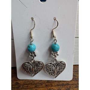S925 Heart & Butterfly Dangle Earrings